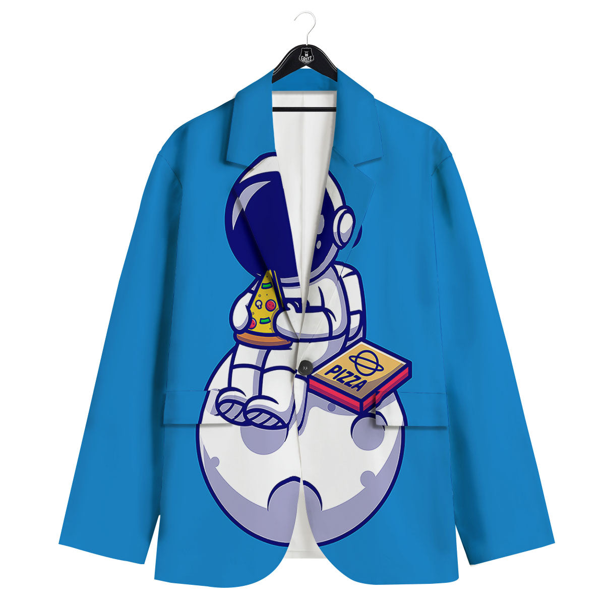 Cute Astronaut Eating Pizza Print Men's Sport Coat-grizzshop