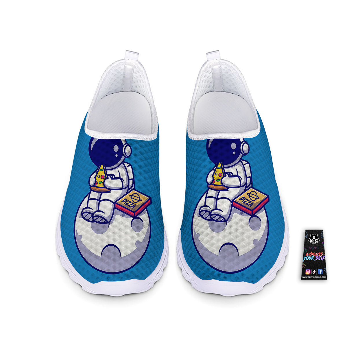 Cute Astronaut Eating Pizza Print Nurse Shoes-grizzshop