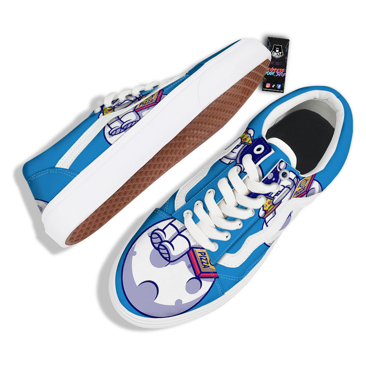 Cute Astronaut Eating Pizza Print Skate Shoes-grizzshop
