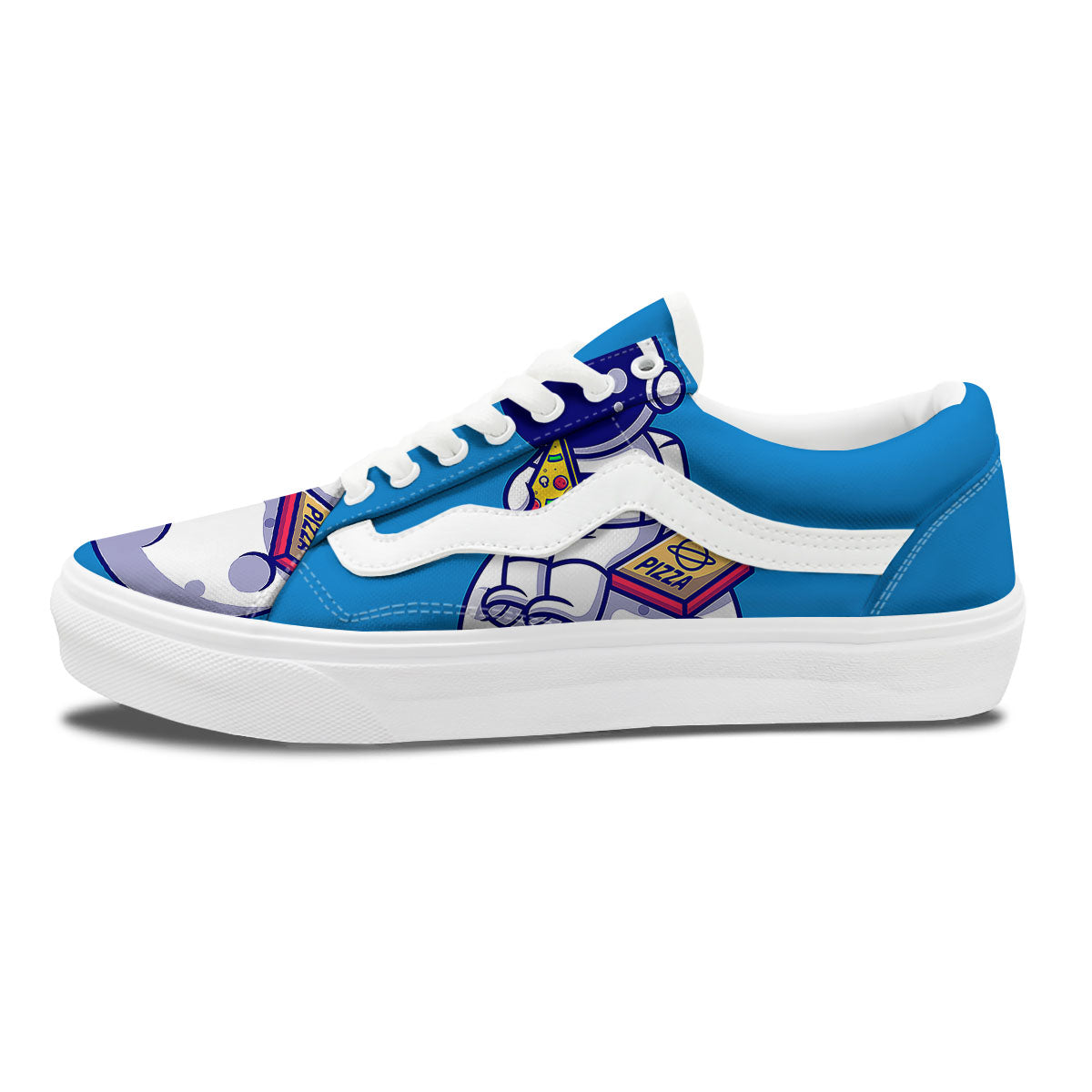 Cute Astronaut Eating Pizza Print Skate Shoes-grizzshop