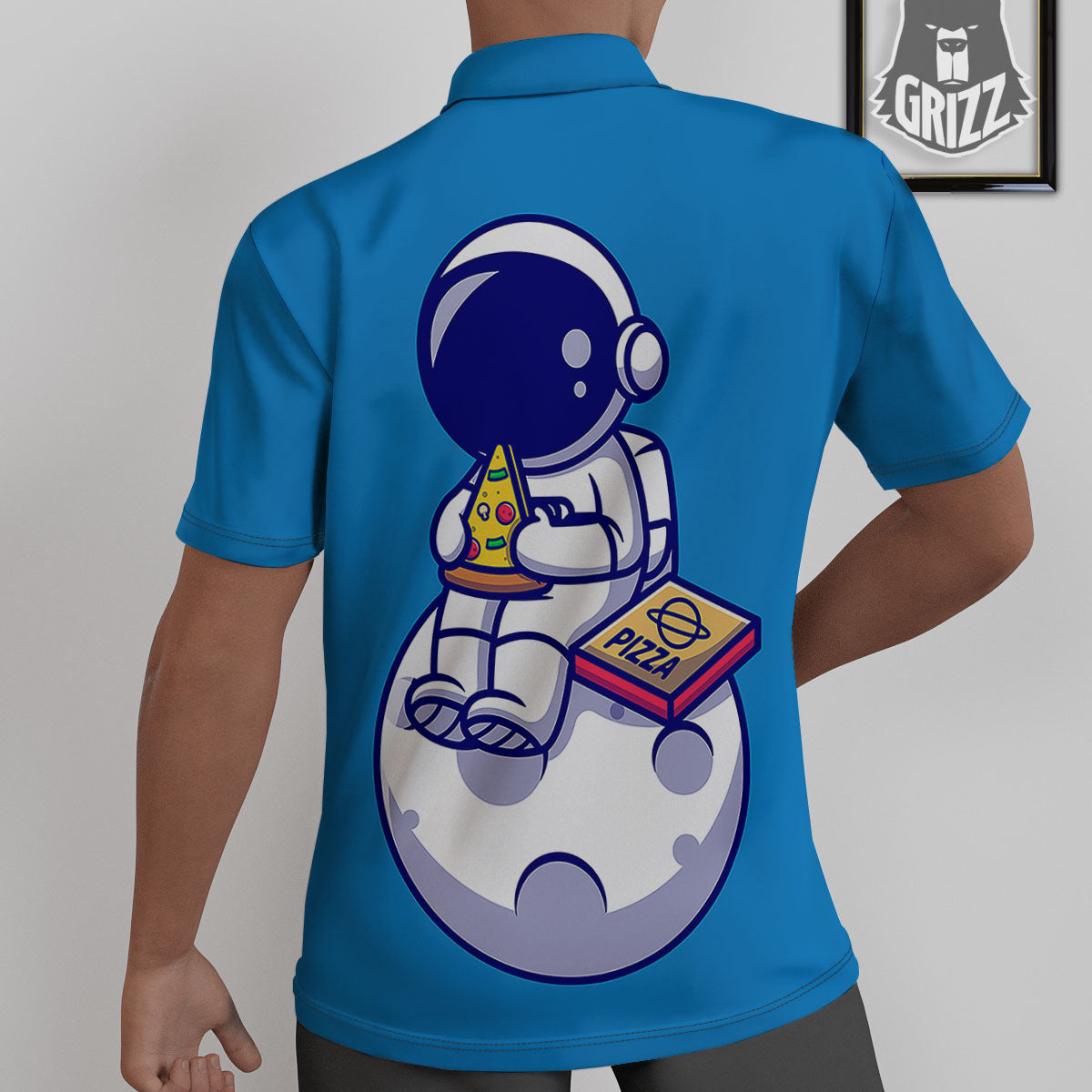 Cute Astronaut Eating Pizza Print Untucked Shirts-grizzshop