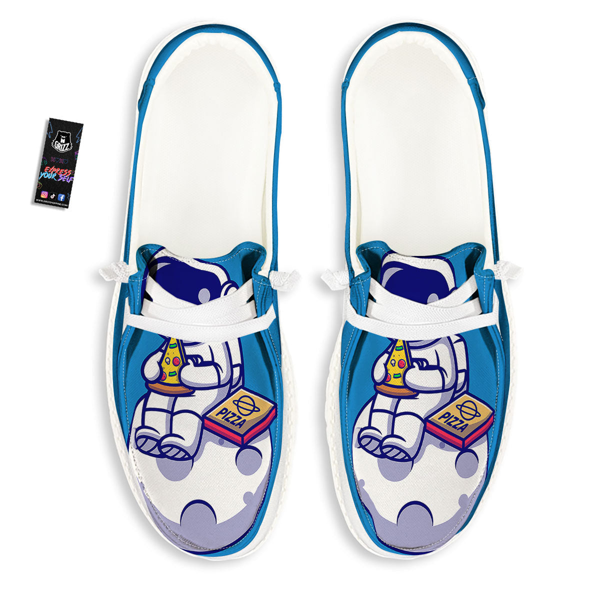 Cute Astronaut Eating Pizza Print White Loafers-grizzshop