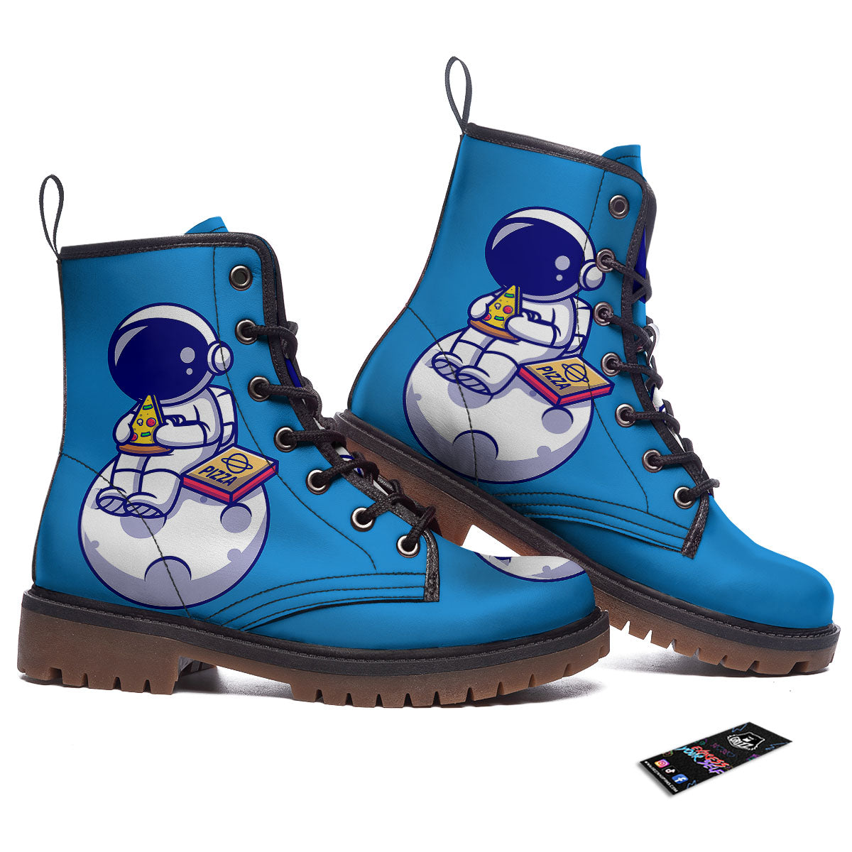 Cute Astronaut Eating Pizza Print Work Boots-grizzshop