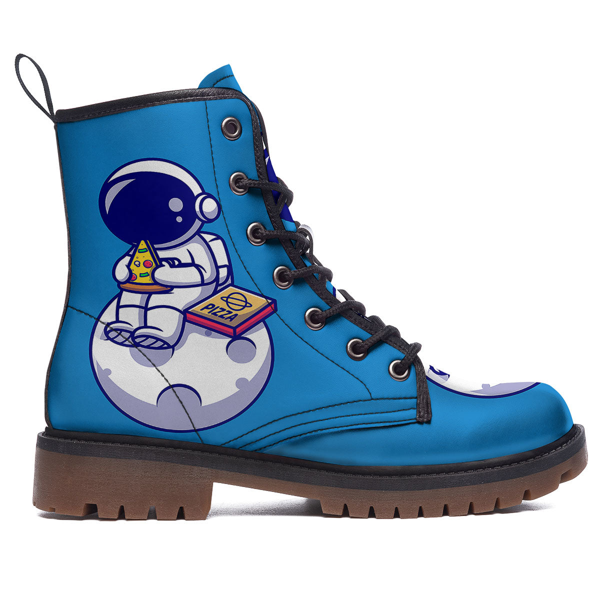 Cute Astronaut Eating Pizza Print Work Boots-grizzshop