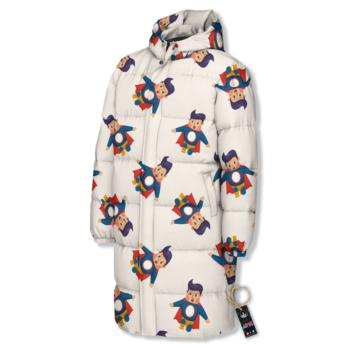 Cute Baby Hero Print Pattern Long Down Jacket-grizzshop
