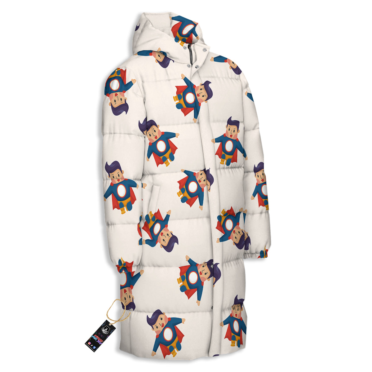 Cute Baby Hero Print Pattern Long Down Jacket-grizzshop