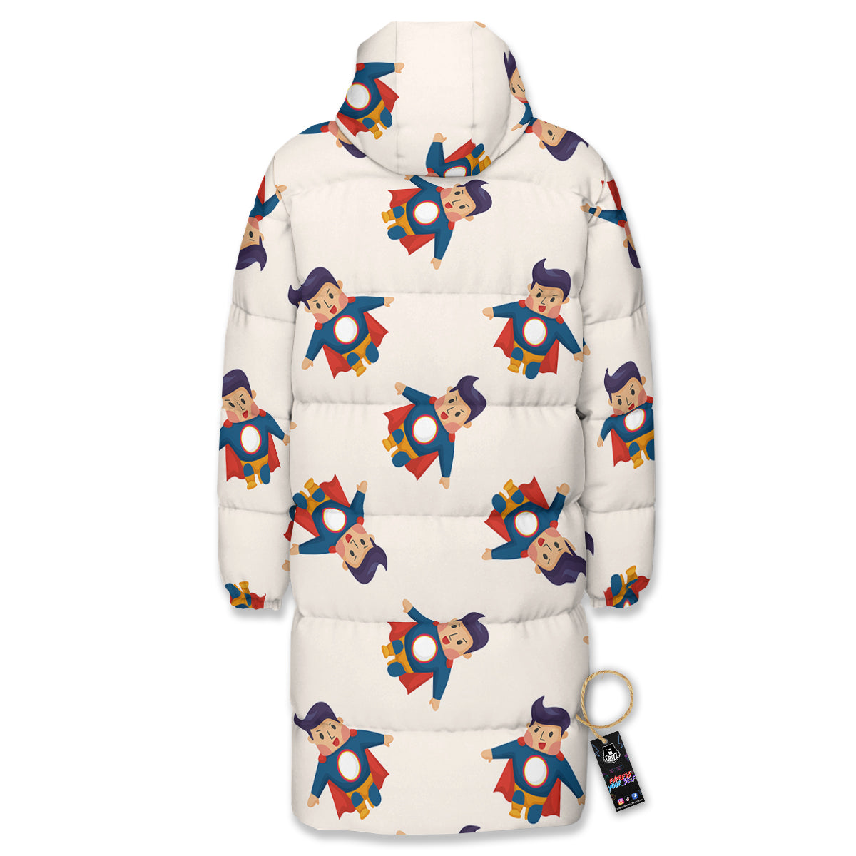 Cute Baby Hero Print Pattern Long Down Jacket-grizzshop