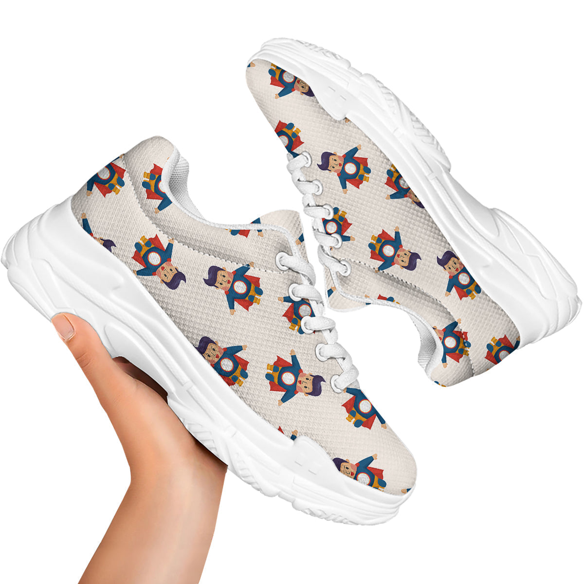Cute Baby Hero Print Pattern White Chunky Shoes-grizzshop