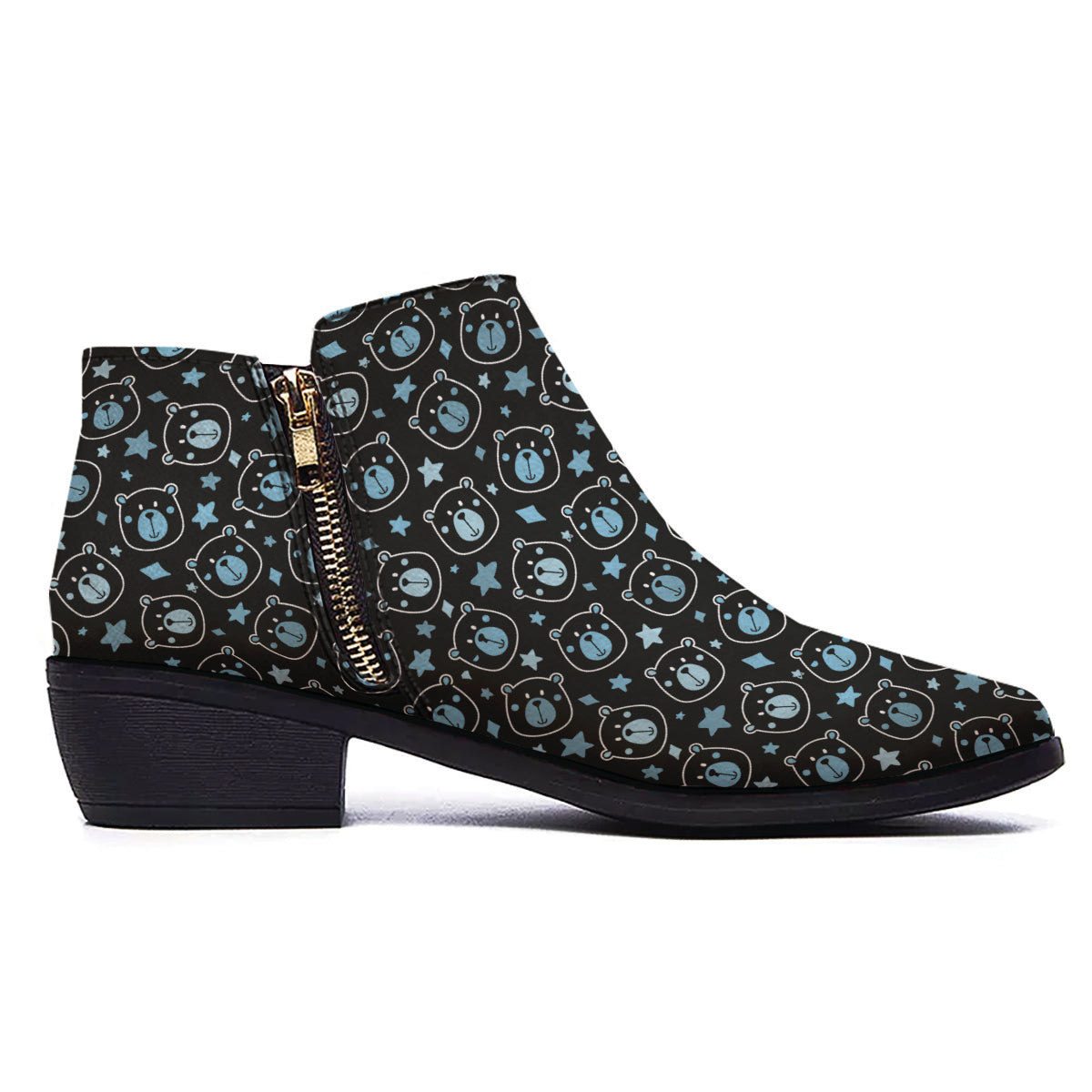 Cute Bear Black Print Pattern Ankle Boots-grizzshop