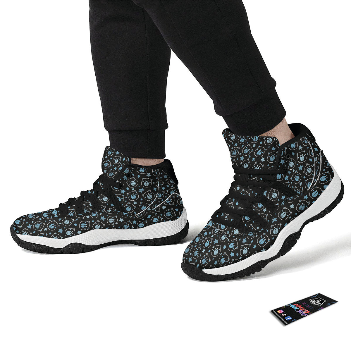 Cute Bear Black Print Pattern Black Bball Shoes-grizzshop