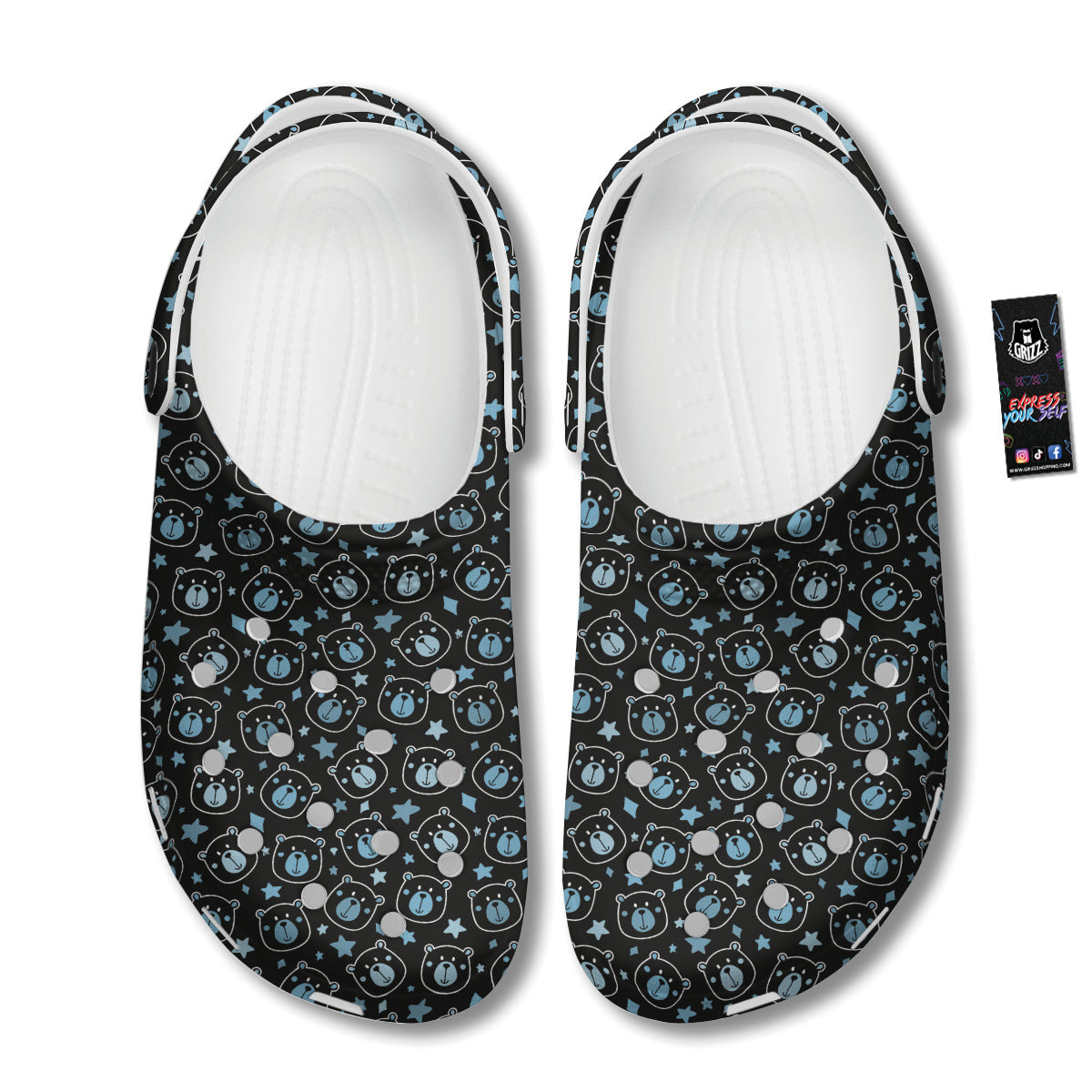 Cute Bear Black Print Pattern Clog-grizzshop