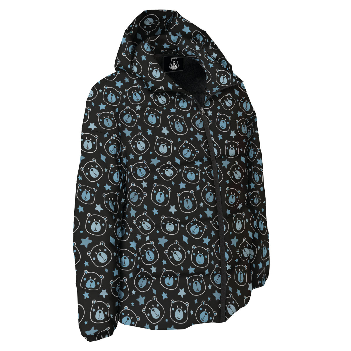 Cute Bear Black Print Pattern Down Jacket-grizzshop