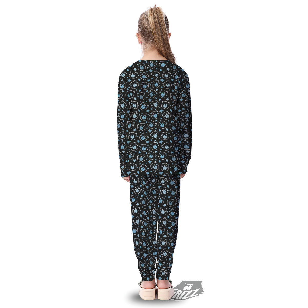 Cute Bear Black Print Pattern Kid's Pajamas-grizzshop