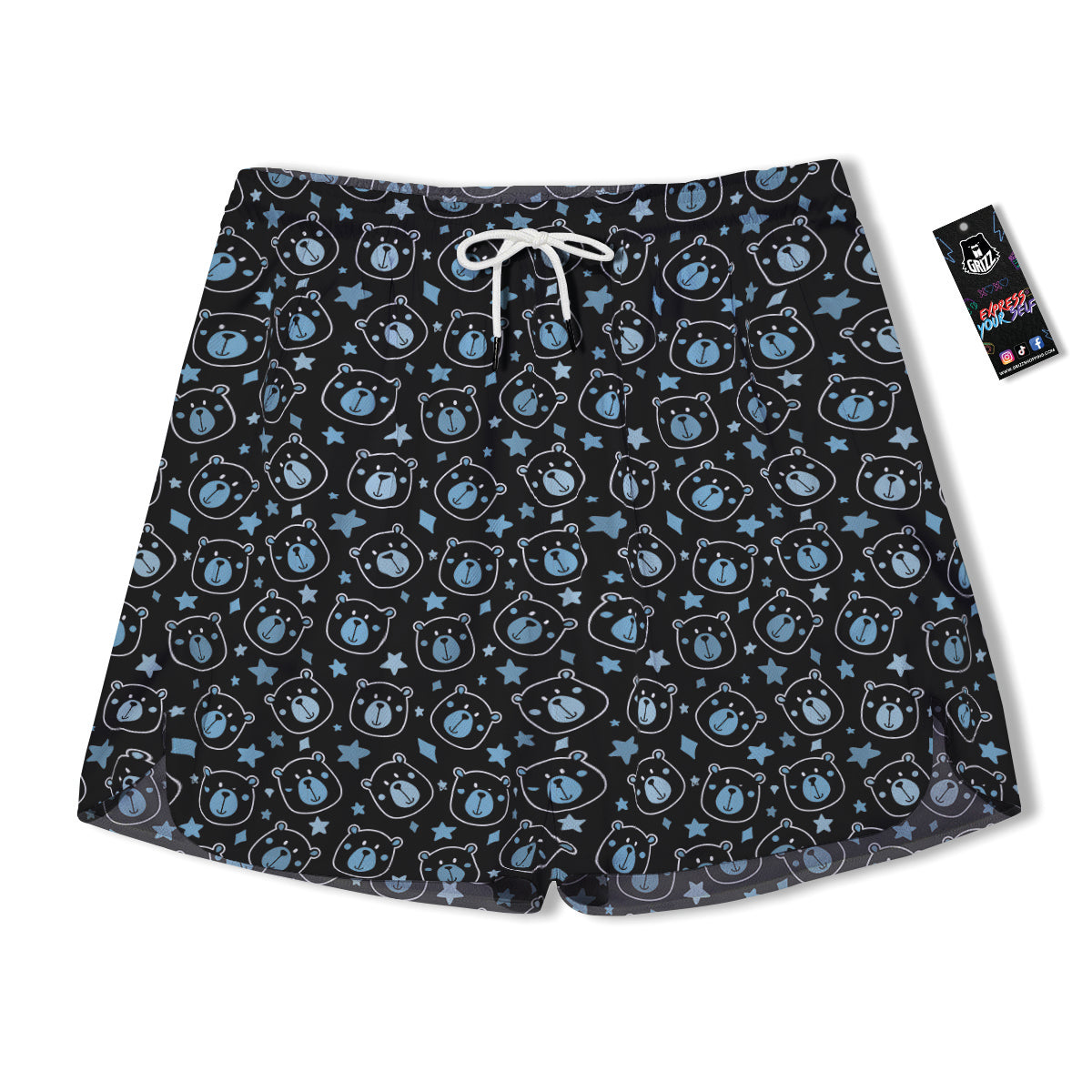 Cute Bear Black Print Pattern Men's Running Shorts-grizzshop