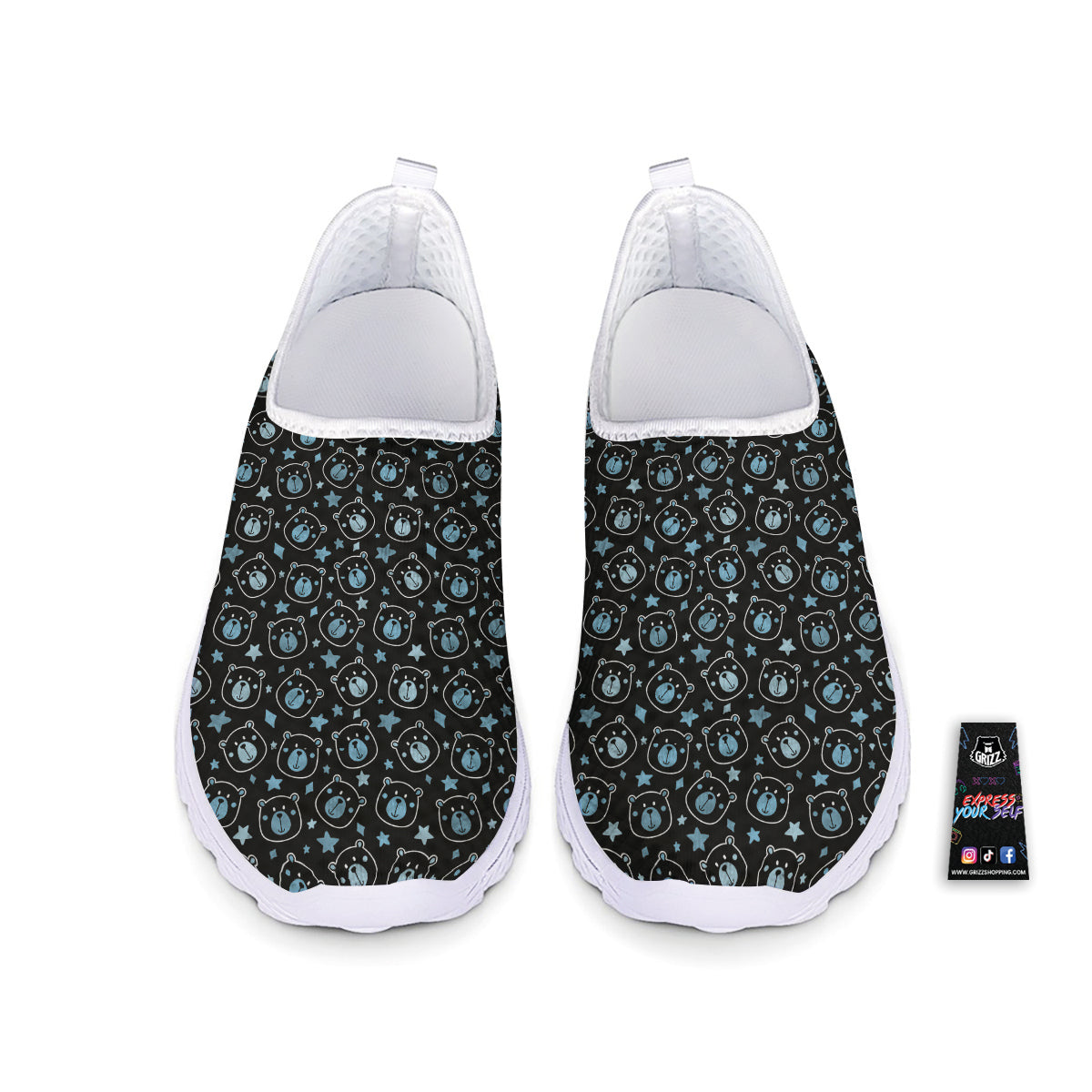 Cute Bear Black Print Pattern Nurse Shoes-grizzshop