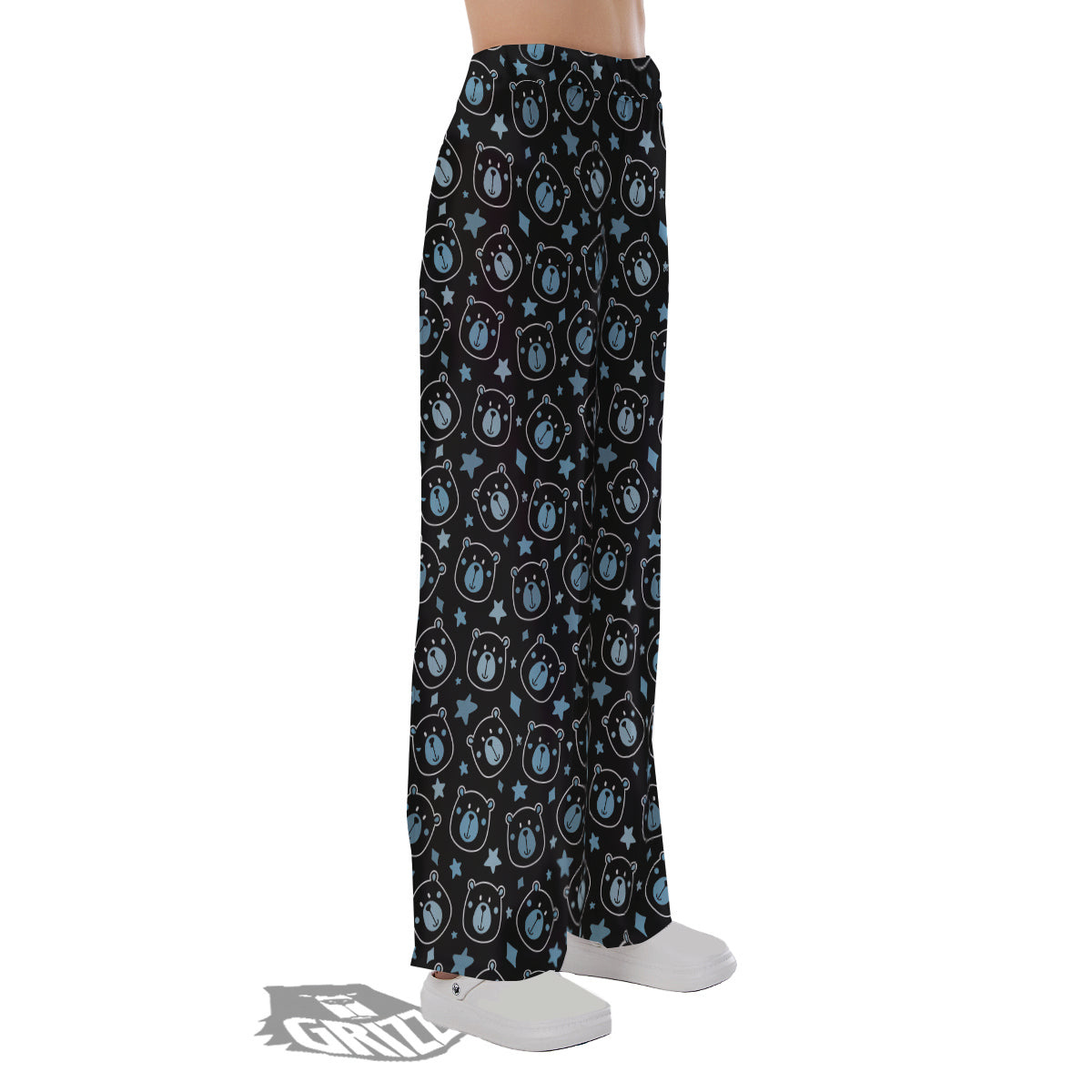 Cute Bear Black Print Pattern Pajama Pants-grizzshop
