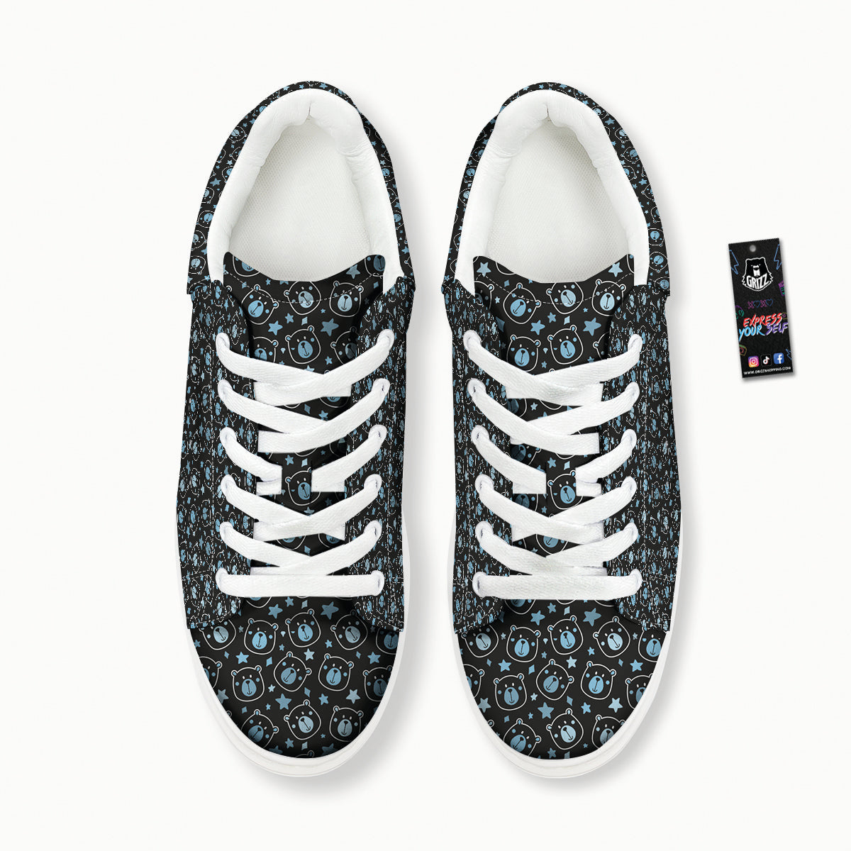 Cute Bear Black Print Pattern Platform Shoes-grizzshop