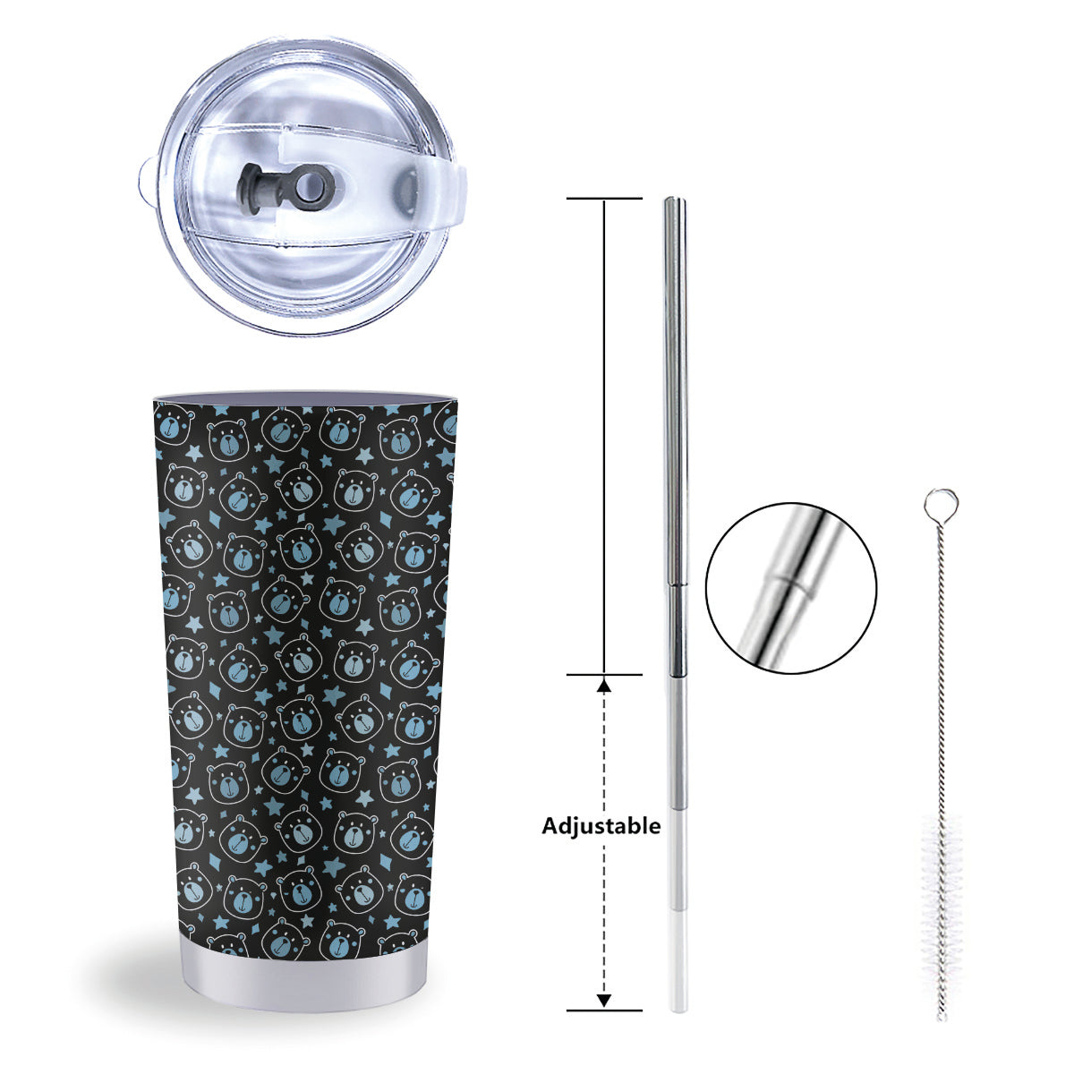 Cute Bear Black Print Pattern Tumbler-grizzshop