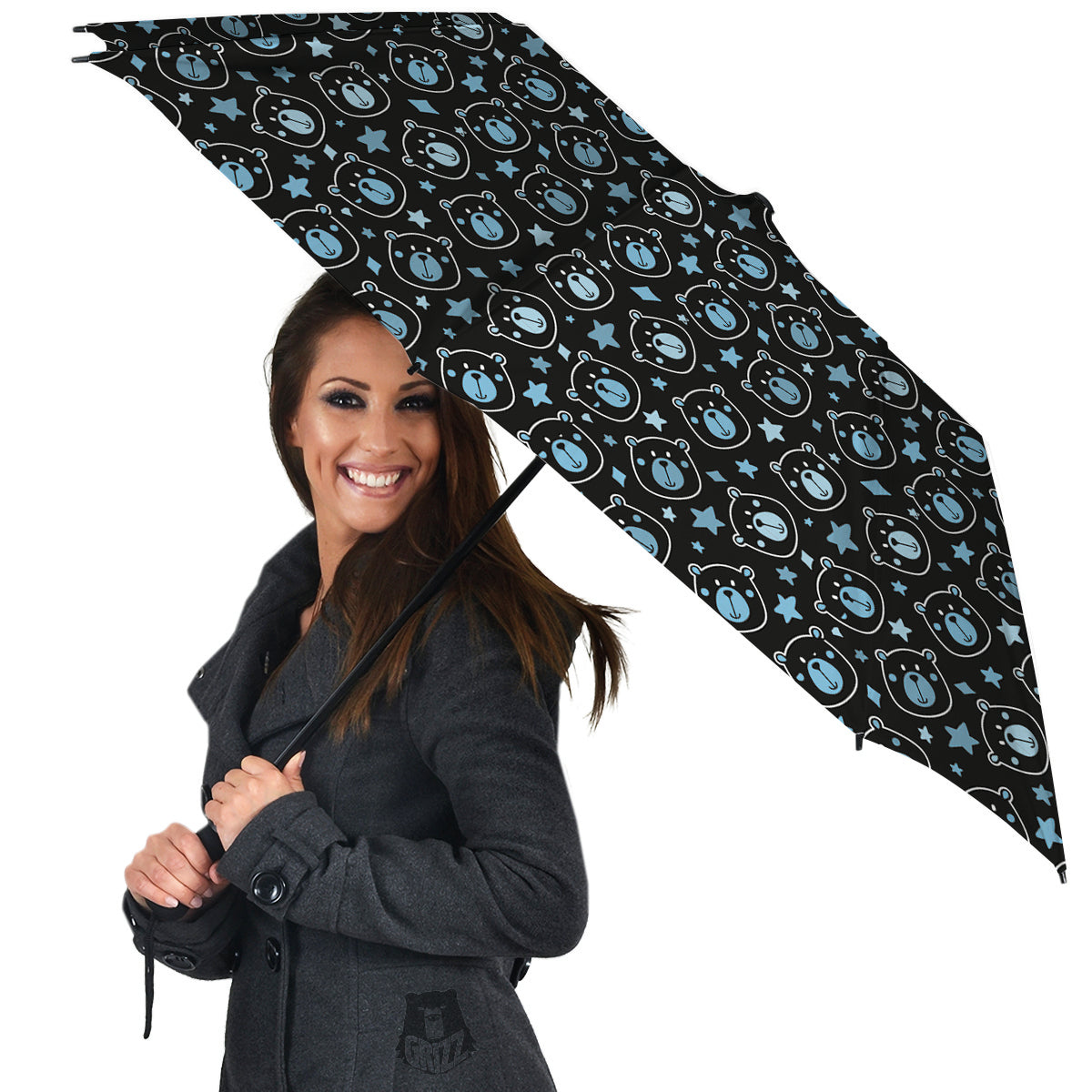 Cute Bear Black Print Pattern Umbrella-grizzshop