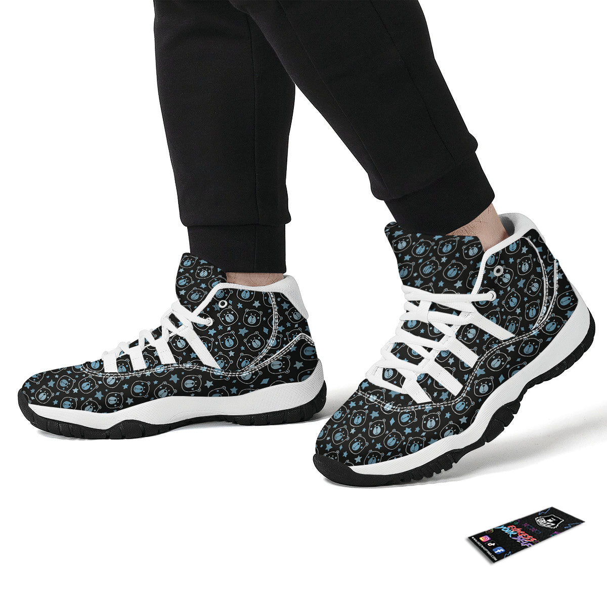 Cute Bear Black Print Pattern White Bball Shoes-grizzshop