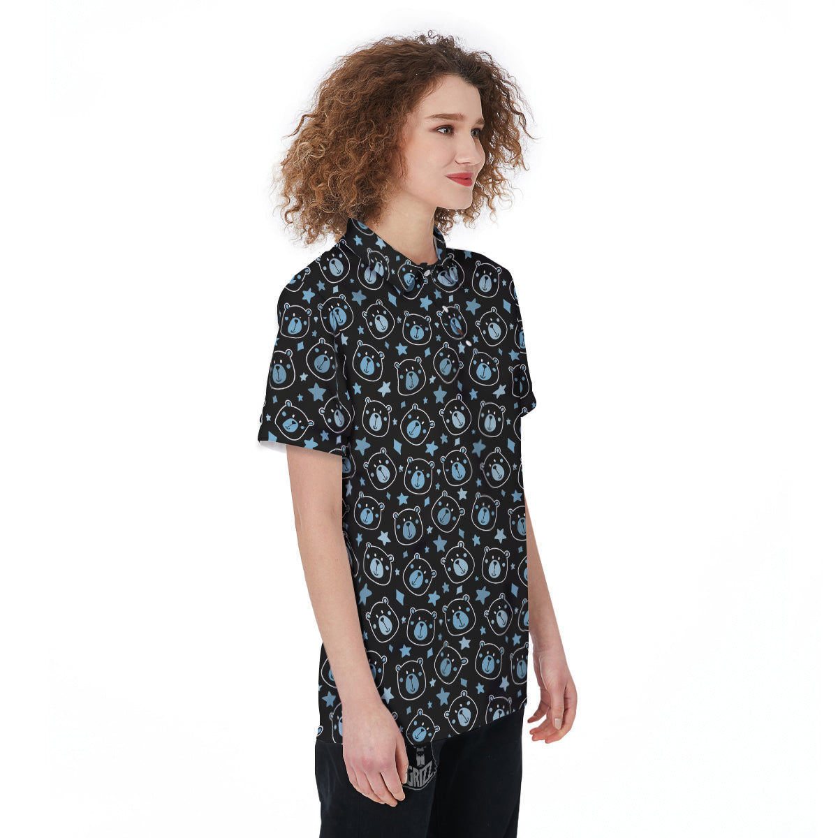 Cute Bear Black Print Pattern Women's Golf Shirts-grizzshop