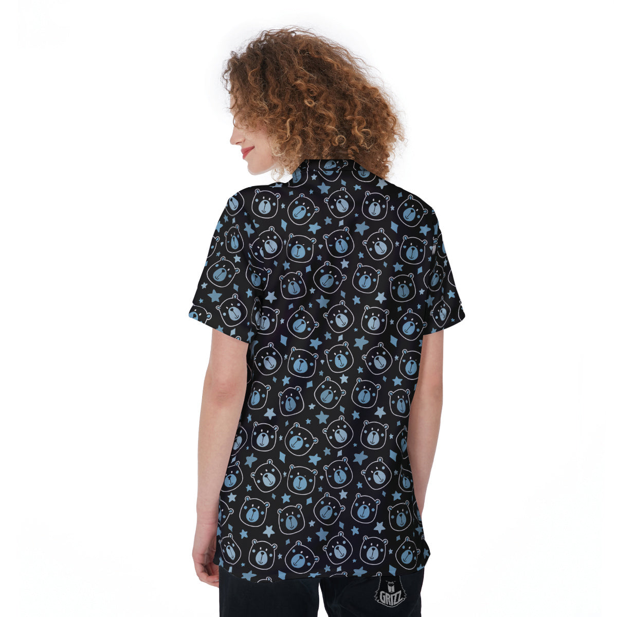 Cute Bear Black Print Pattern Women's Golf Shirts-grizzshop