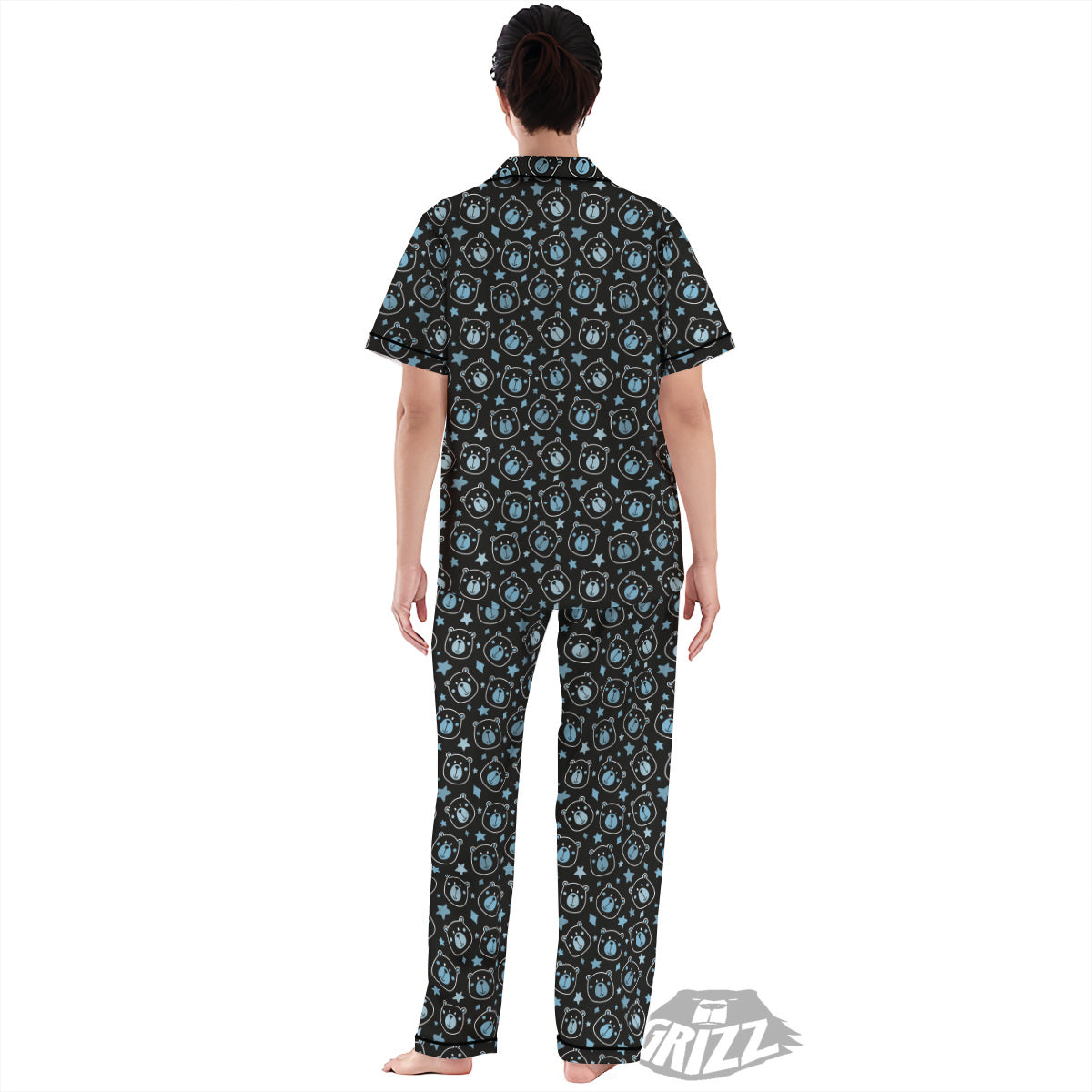 Cute Bear Black Print Pattern Women's Pajamas Set-grizzshop