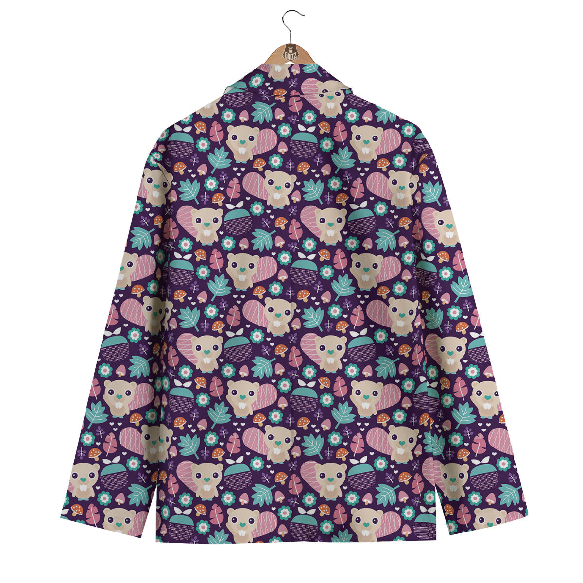 Cute Beaver Print Pattern Men's Blazer-grizzshop