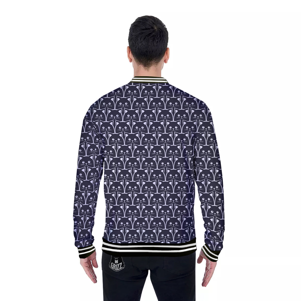 Cute Black Cat Print Pattern Baseball Jacket-grizzshop
