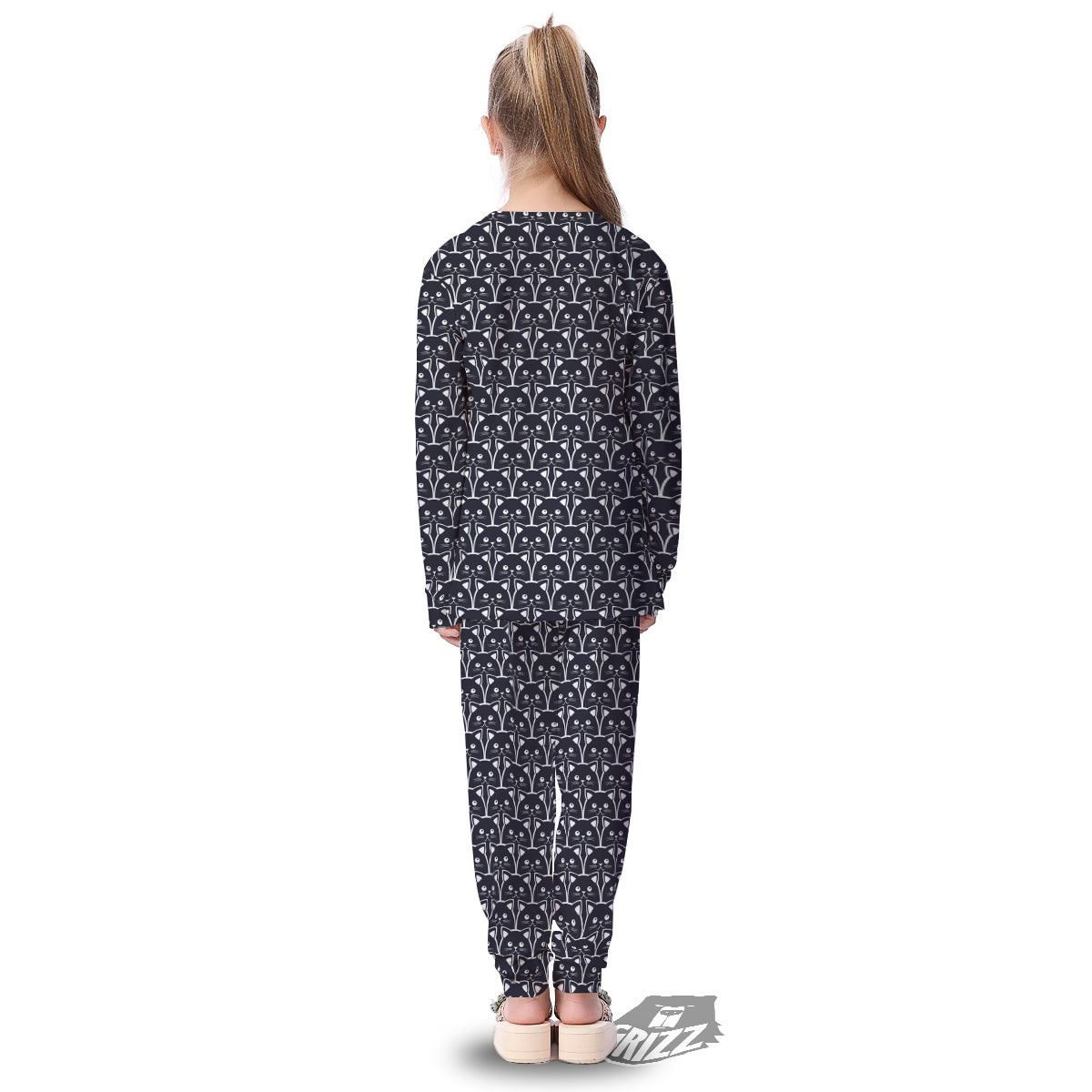 Cute Black Cat Print Pattern Kid's Pajamas-grizzshop