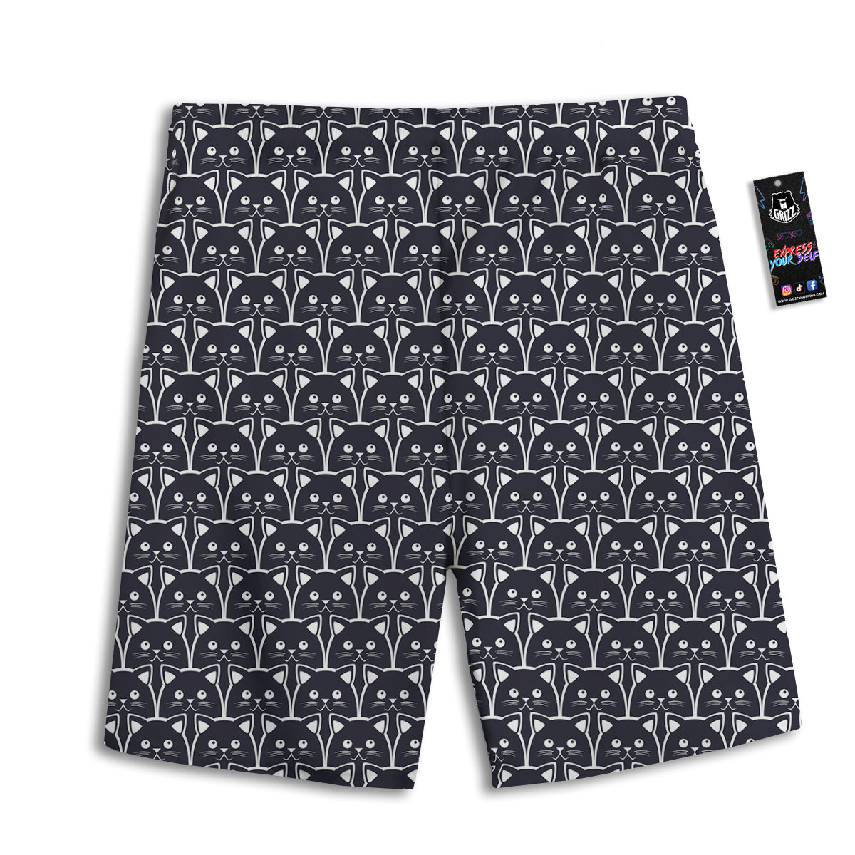 Cute Black Cat Print Pattern Men's Athletic Shorts