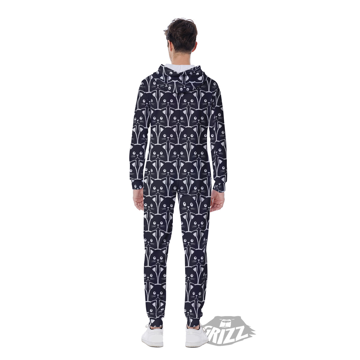 Cute Black Cat Print Pattern Men's Jumpsuit-grizzshop