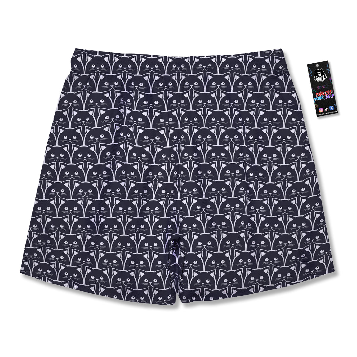 Cute Black Cat Print Pattern Men's Running Shorts-grizzshop