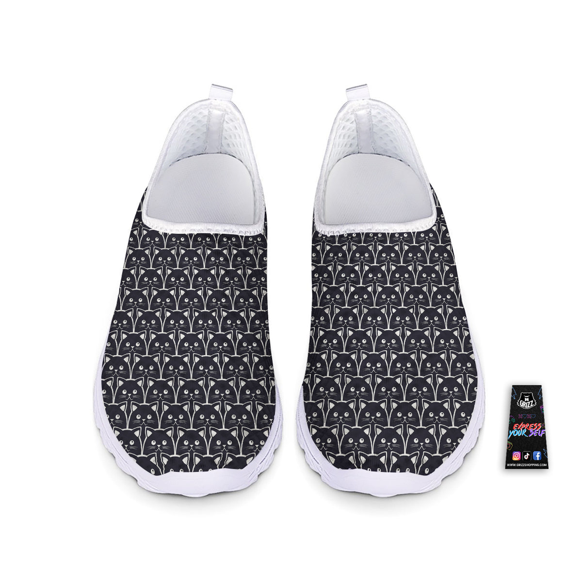 Cute Black Cat Print Pattern Nurse Shoes-grizzshop
