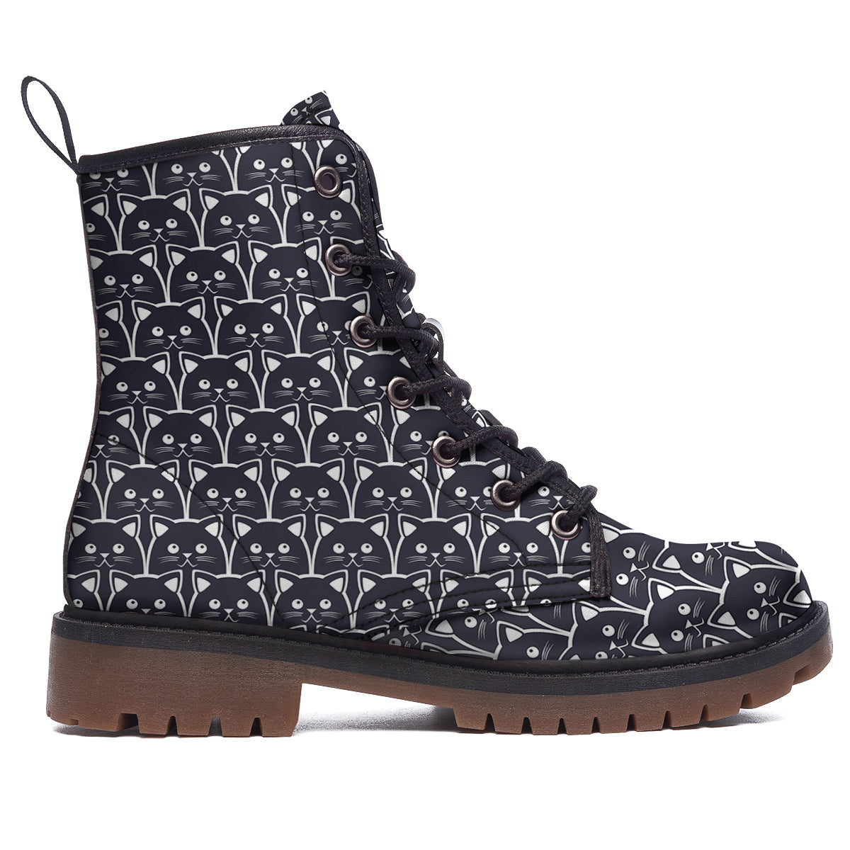 Cute Black Cat Print Pattern Work Boots-grizzshop