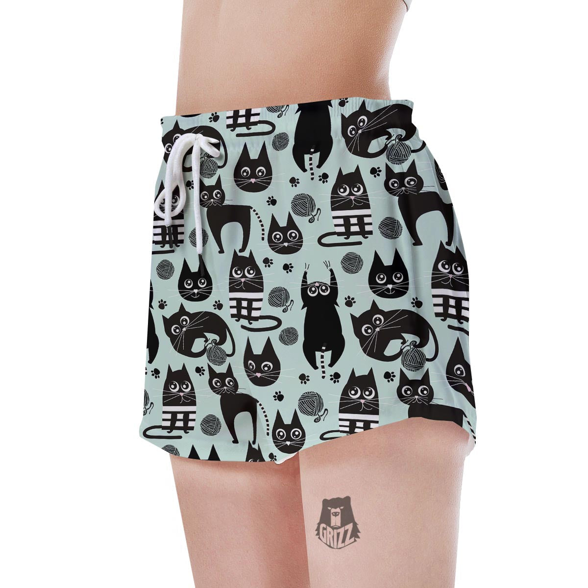 Cute Black Cat Print Women's Shorts-grizzshop