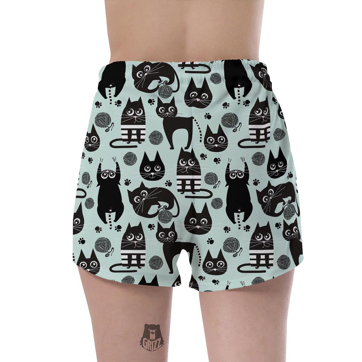 Cute Black Cat Print Women's Shorts-grizzshop