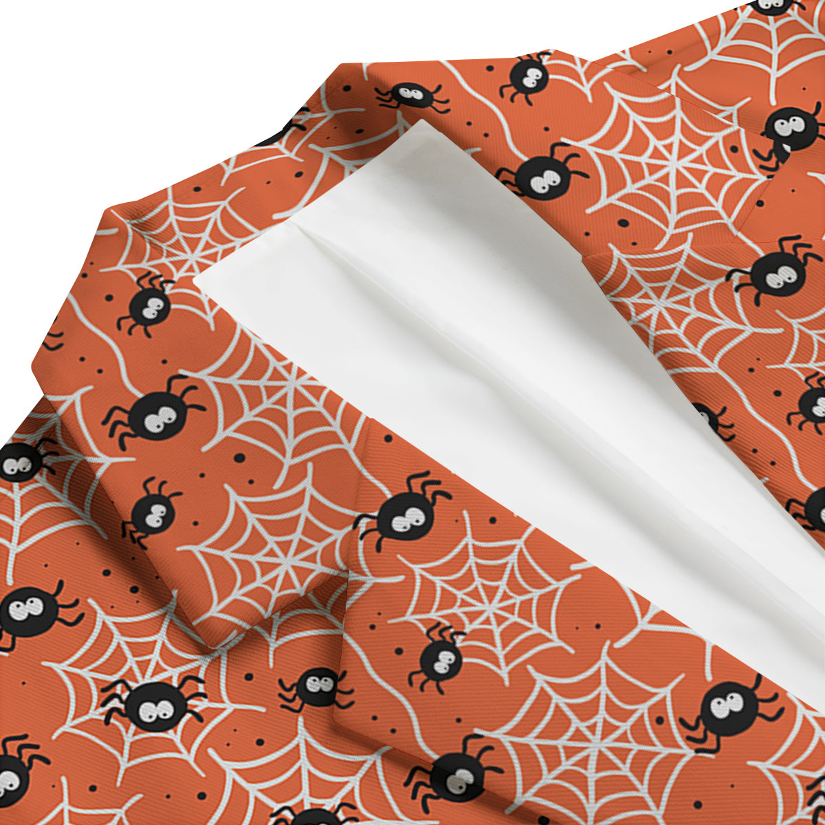Cute Black Spider And Spider Web Orange Print Pattern Men's Blazer-grizzshop