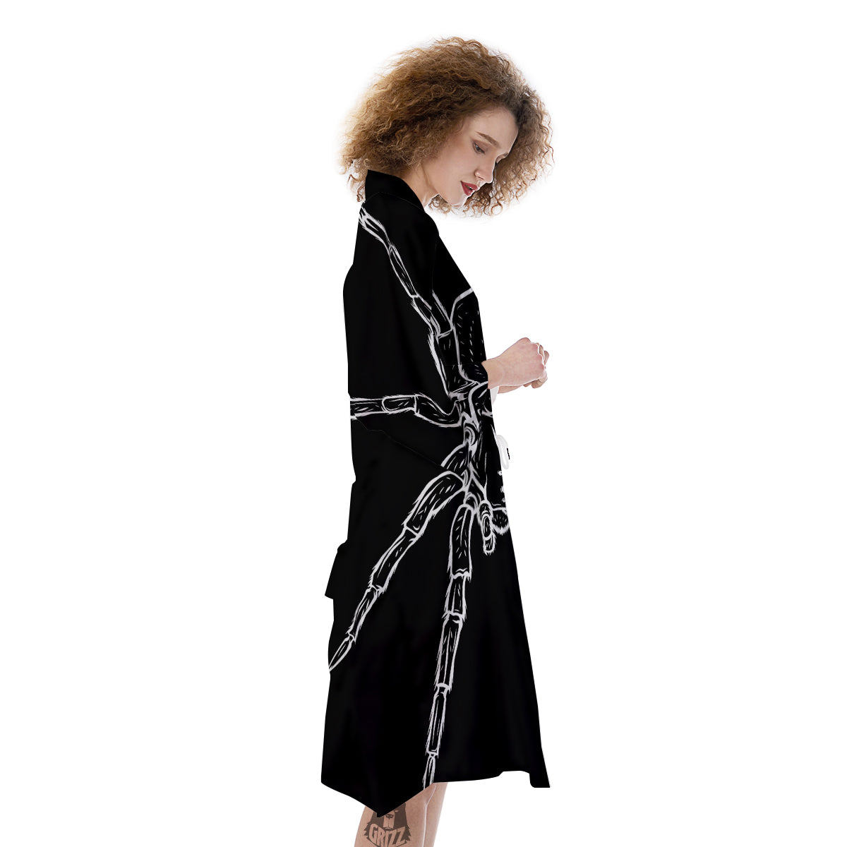 Cute Black White Spider Cartoon Print Kimono-grizzshop