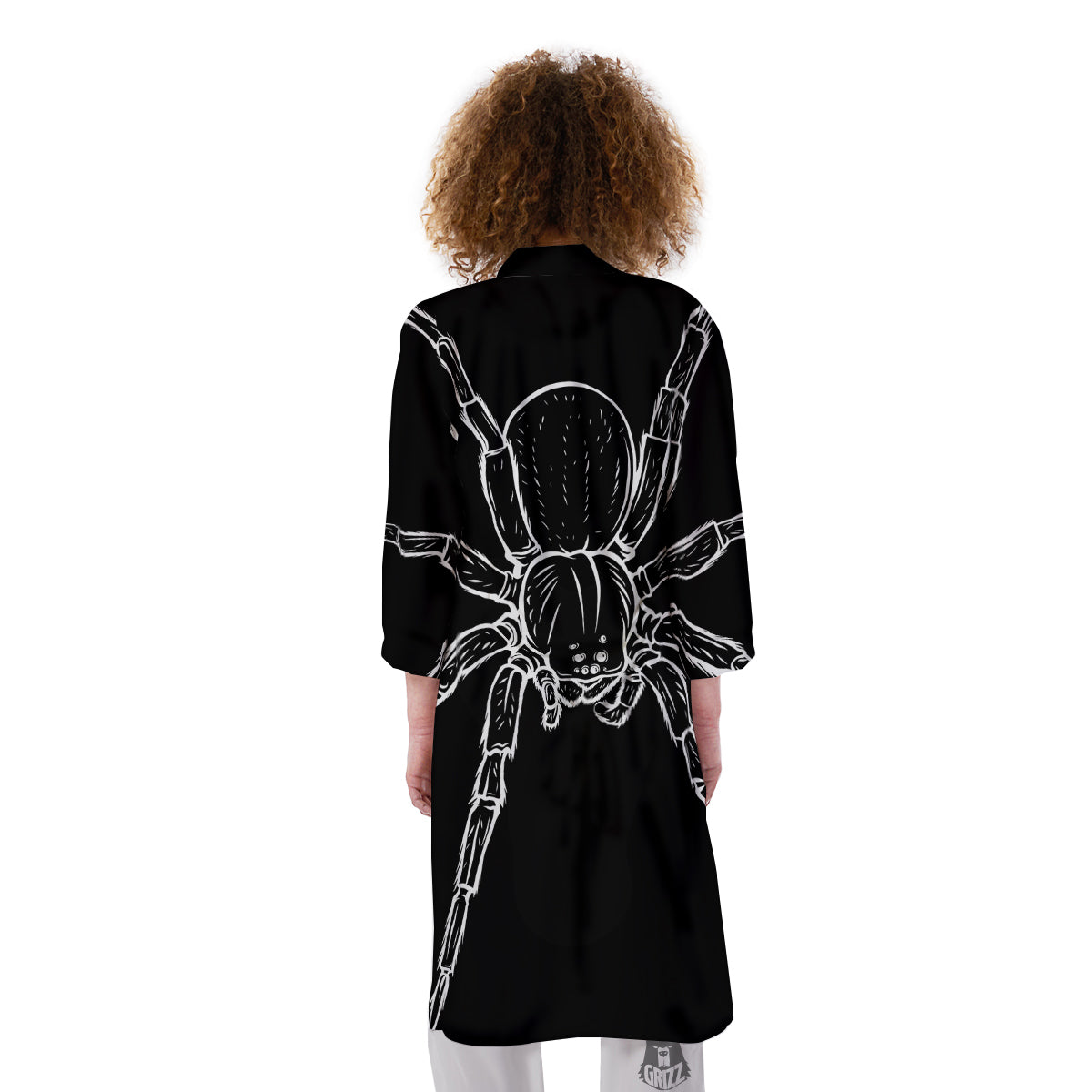 Cute Black White Spider Cartoon Print Kimono-grizzshop