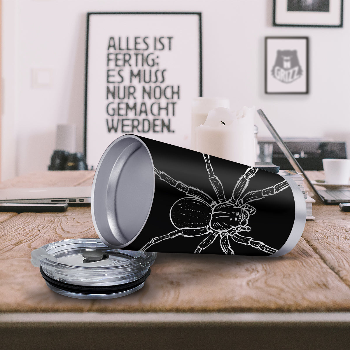 Cute Black White Spider Cartoon Print Tumbler-grizzshop