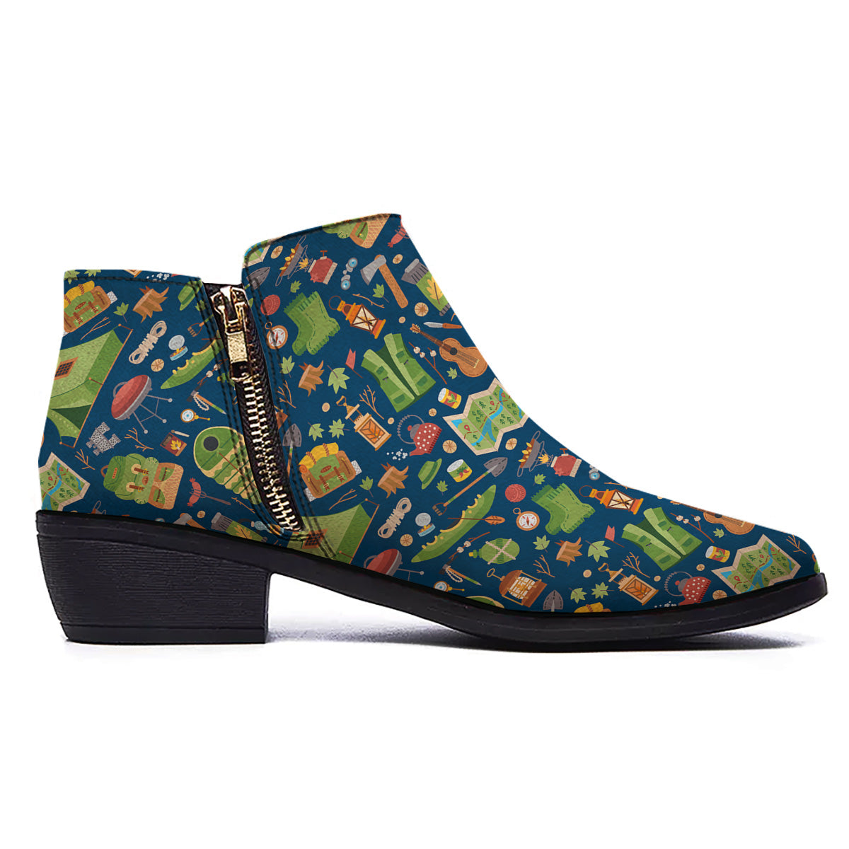 Cute Camping Equipment Print Pattern Ankle Boots-grizzshop