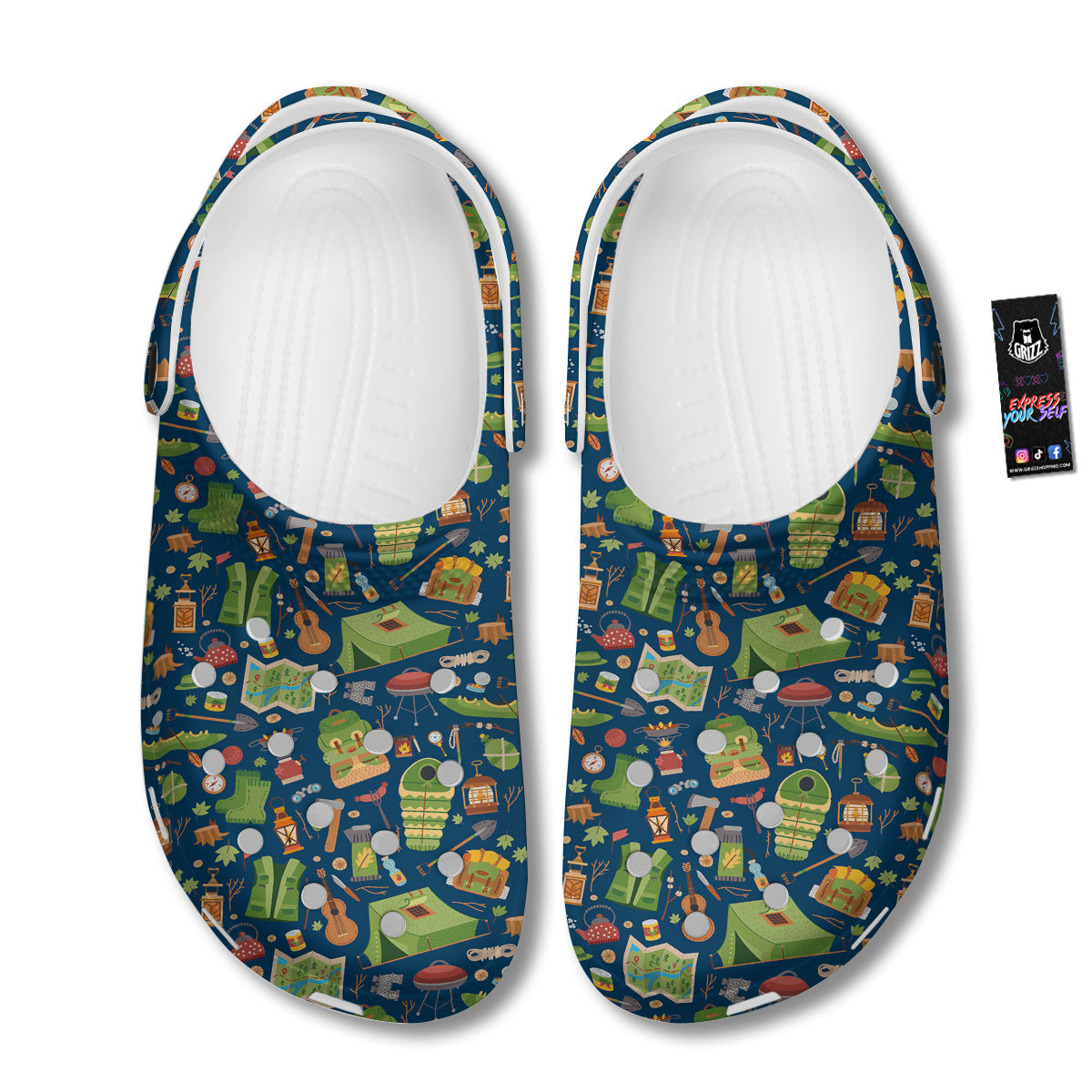 Cute Camping Equipment Print Pattern Clog-grizzshop
