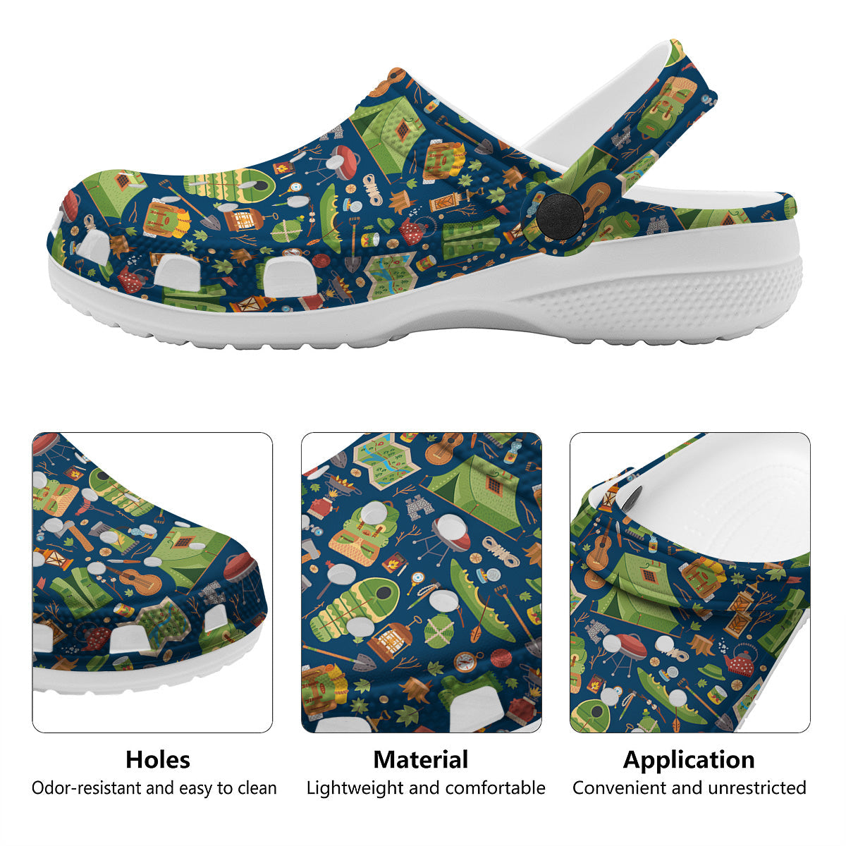 Cute Camping Equipment Print Pattern Clog-grizzshop