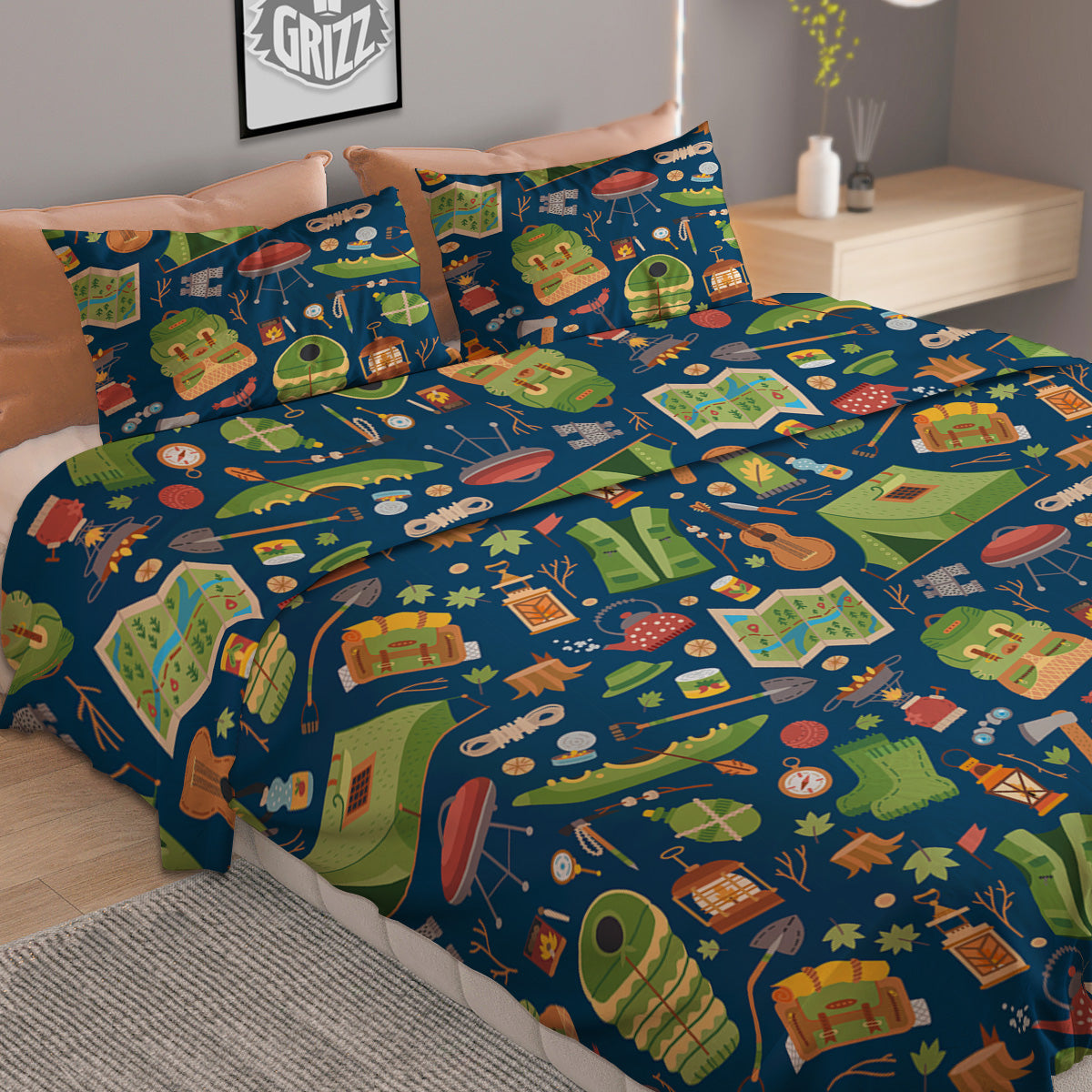 Cute Camping Equipment Print Pattern Duvet Cover Bedding Set