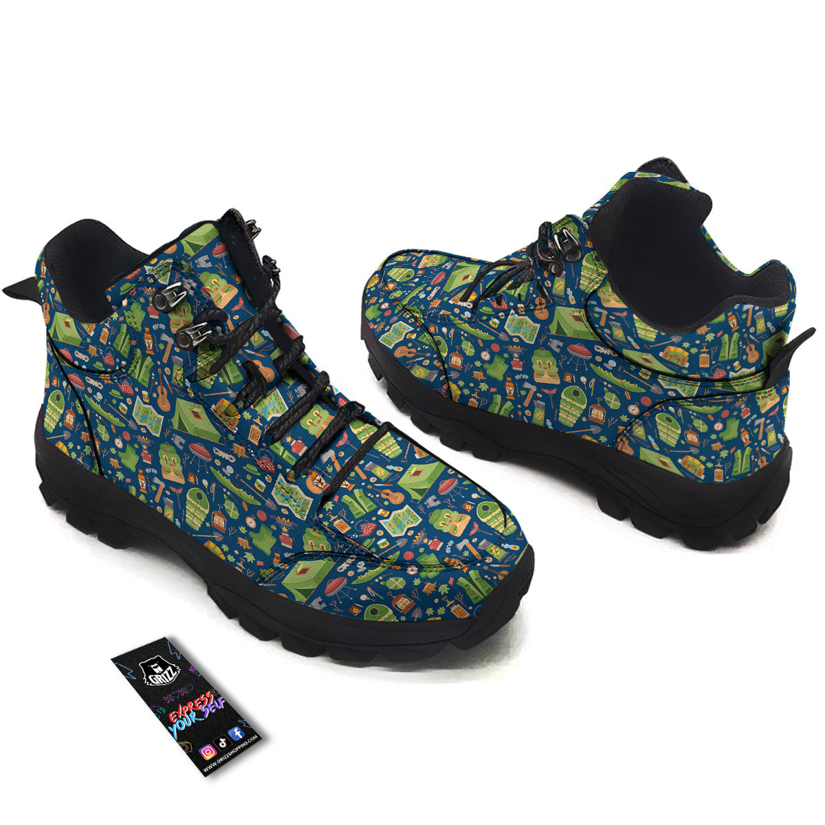Cute Camping Equipment Print Pattern Hiking Shoes-grizzshop