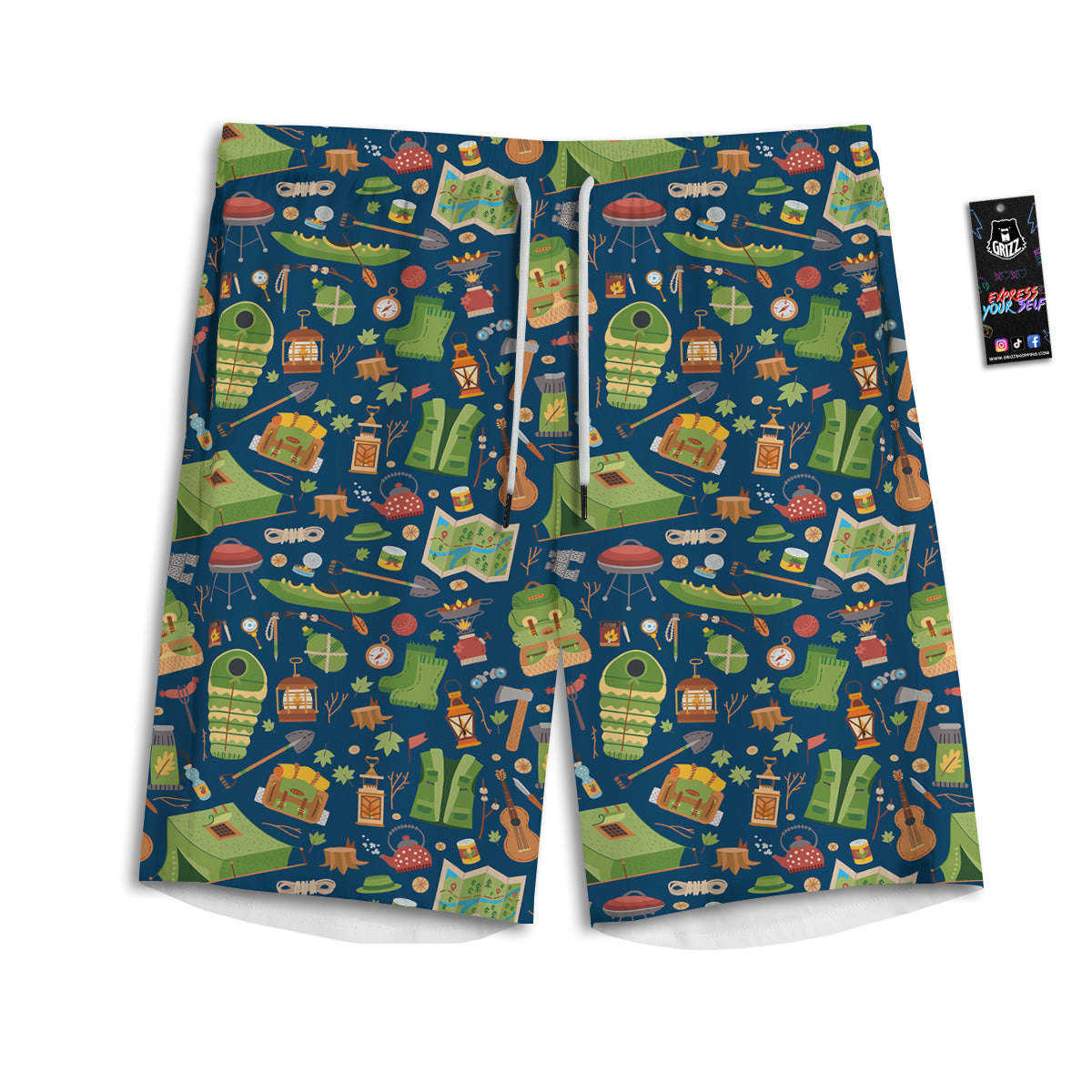 Cute Camping Equipment Print Pattern Men's Athletic Shorts