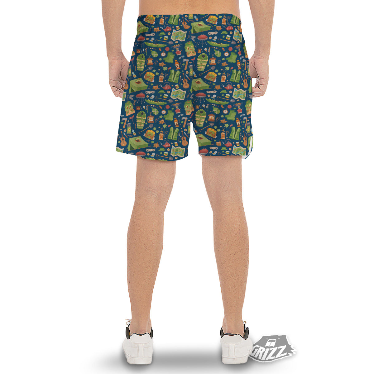 Cute Camping Equipment Print Pattern Men's Gym Shorts-grizzshop