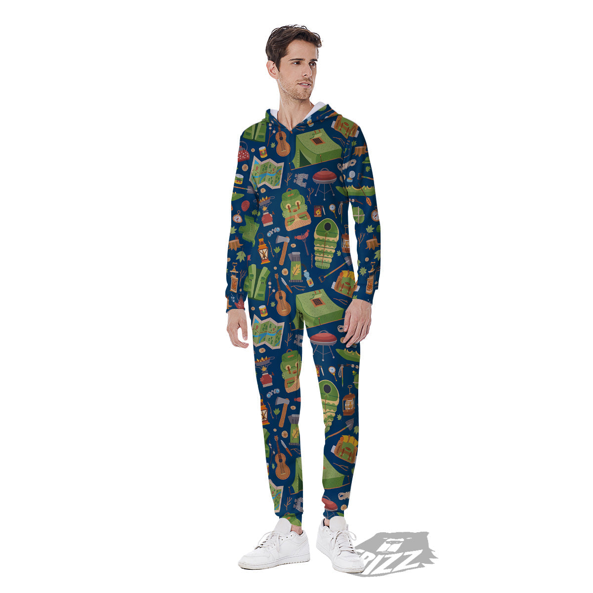 Cute Camping Equipment Print Pattern Men's Jumpsuit-grizzshop