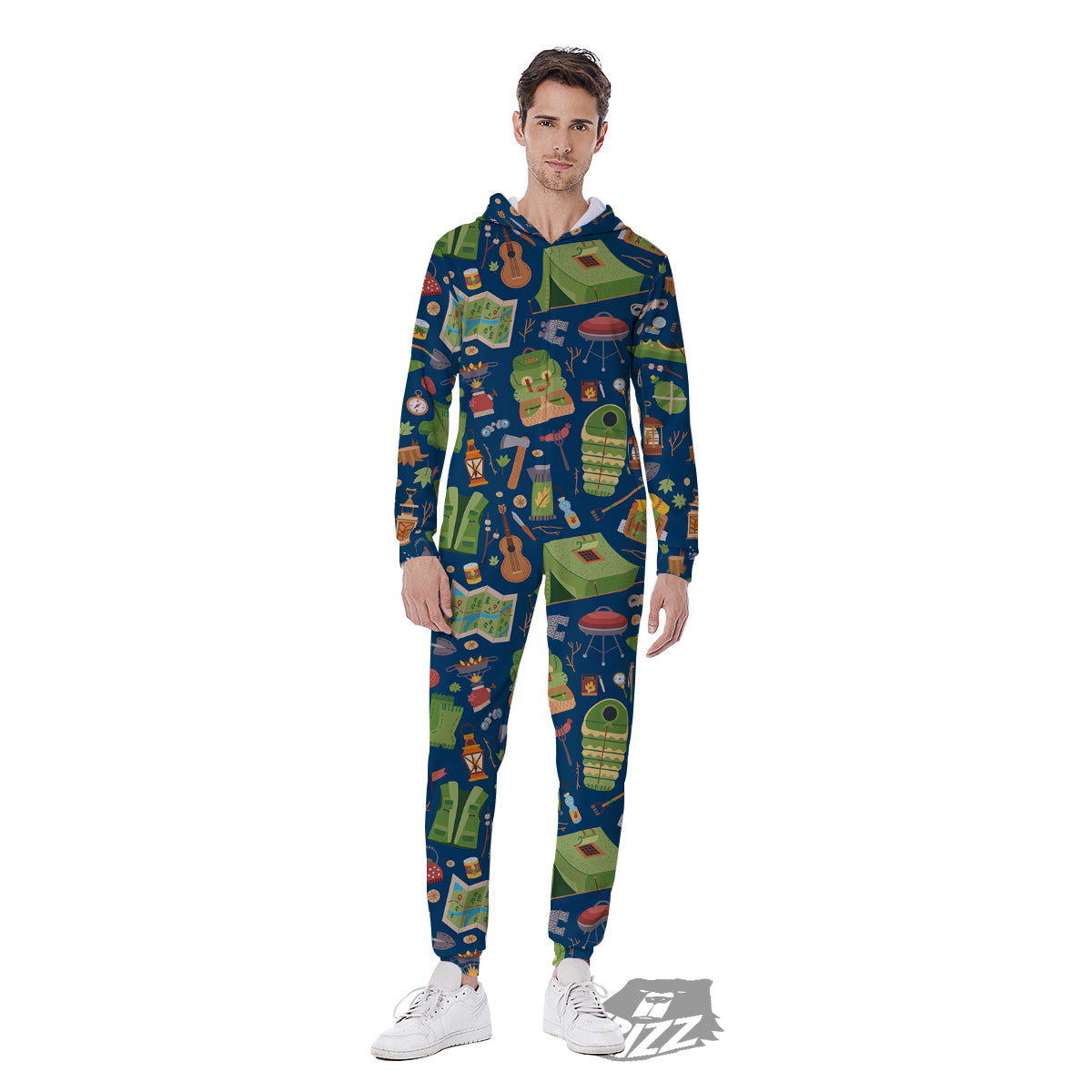 Cute Camping Equipment Print Pattern Men's Jumpsuit-grizzshop